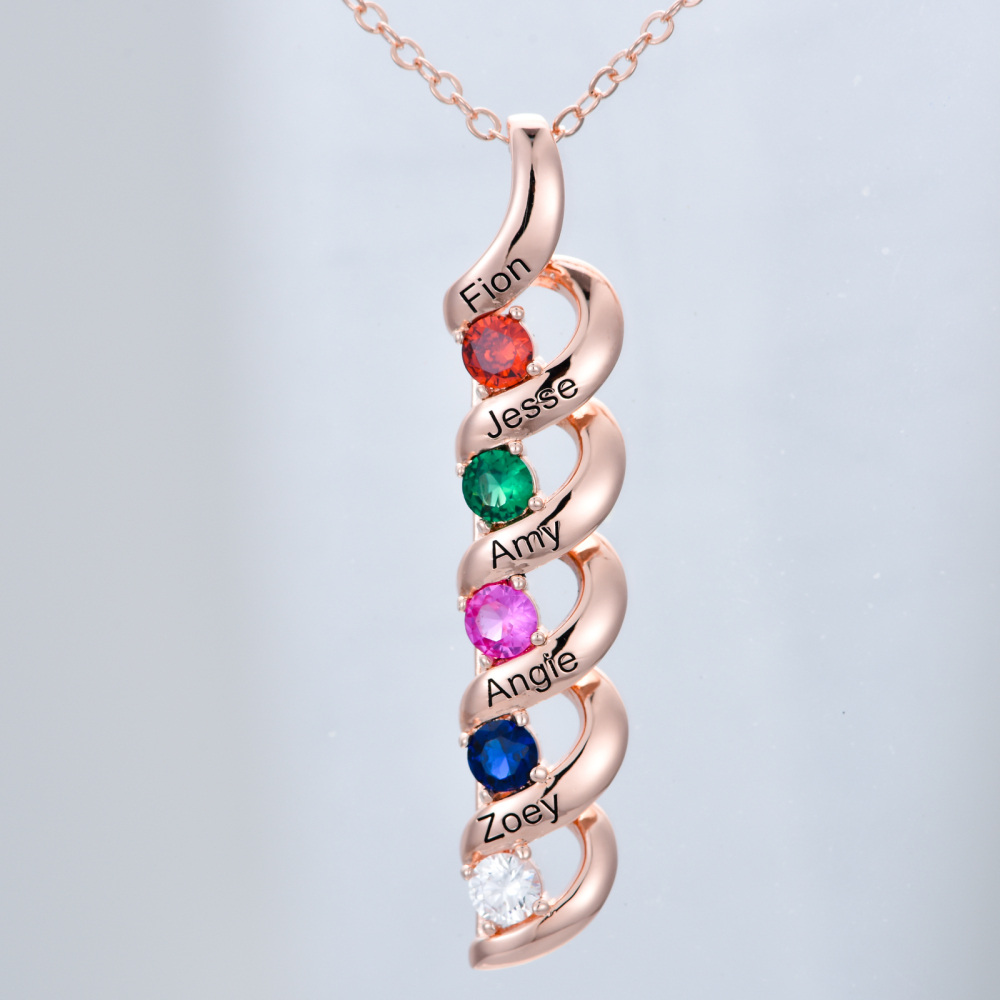 Sterling Silver with Rose Gold Plated Circular Shaped Cubic Zirconia Personalized Birthstone & Personalized Engraving Pendant Necklace-2
