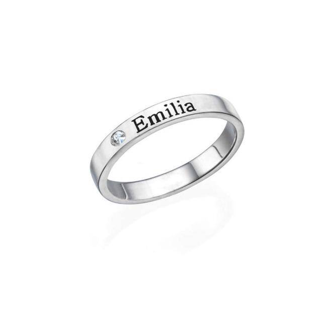 Anello personalizzato con pietra di nascita in argento sterling e placcato in oro rosa a forma di cerchio con zirconia cubica