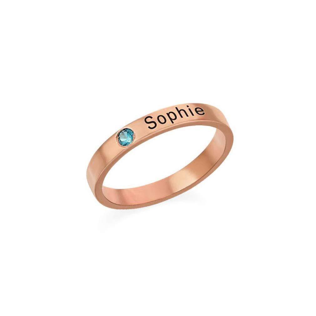 Sterling Silver with Rose Gold Plated Circular Shaped Cubic Zirconia Personalized Birthstone Ring-3