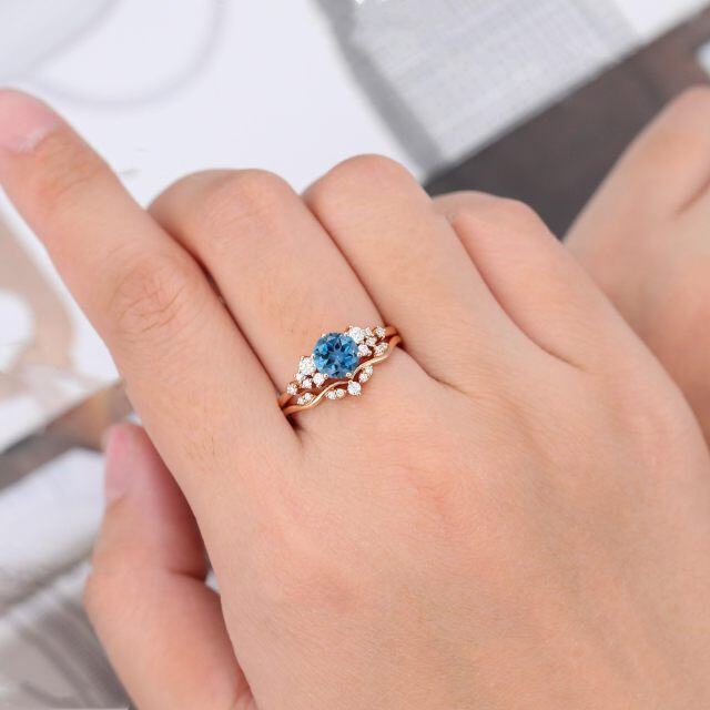 Sterling Silver with Rose Gold Plated Circular Shaped Topaz Personalized Engraving Ring-4