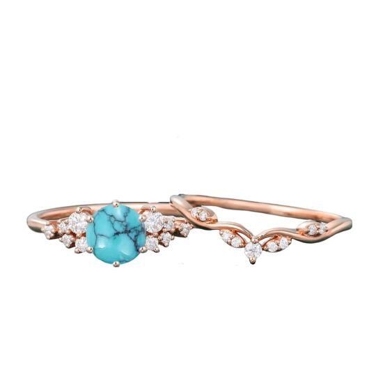 Sterling Silver with Rose Gold Plated Circular Shaped Turquoise Personalized Engraving Ring-1