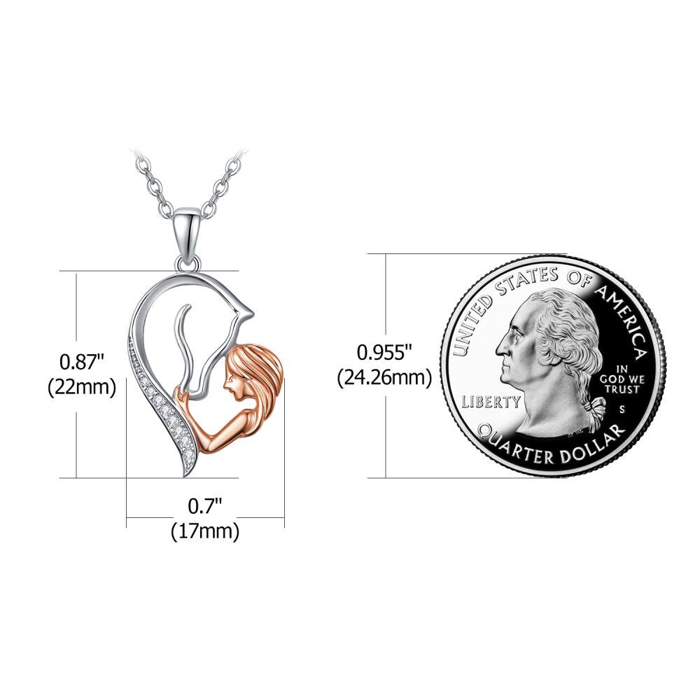 Colar com pingente de coração de cavalo de zircônia em formato circular banhado a ouro rosa em prata esterlina-5
