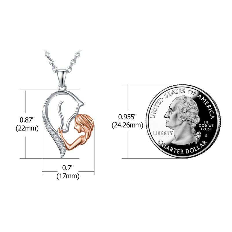 قلادة دائرية الشكل من الفضة الإسترلينية المطلية بالذهب الوردي على شكل حصان وقلب مرصعة بالزركون-5