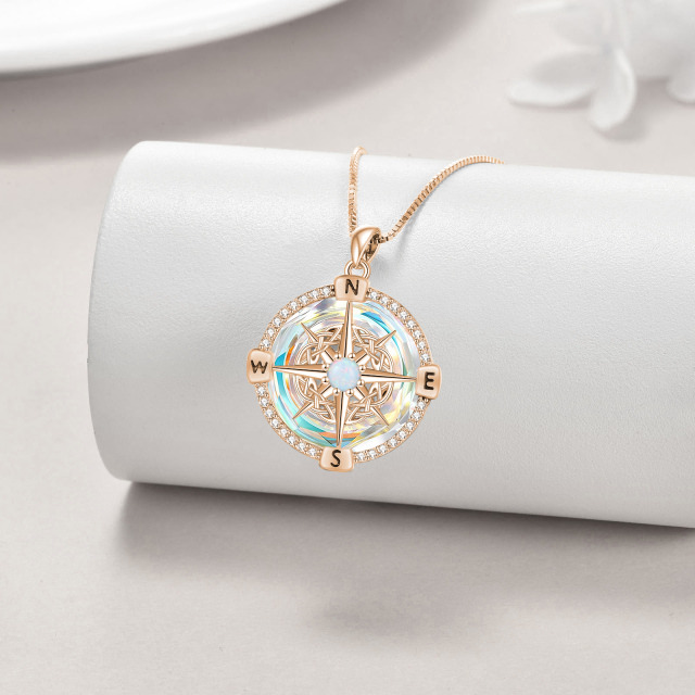 Sterling Silver with Rose Gold Plated Compass Crystal Pendant Necklace-3