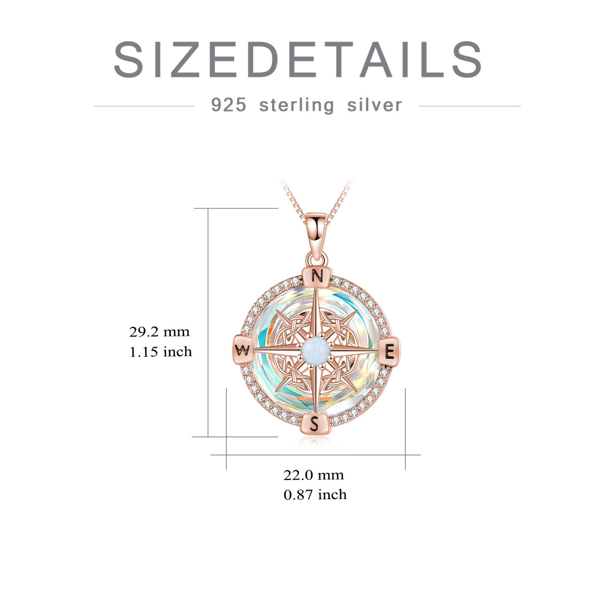 Sterling Silver with Rose Gold Plated Compass Crystal Pendant Necklace-6