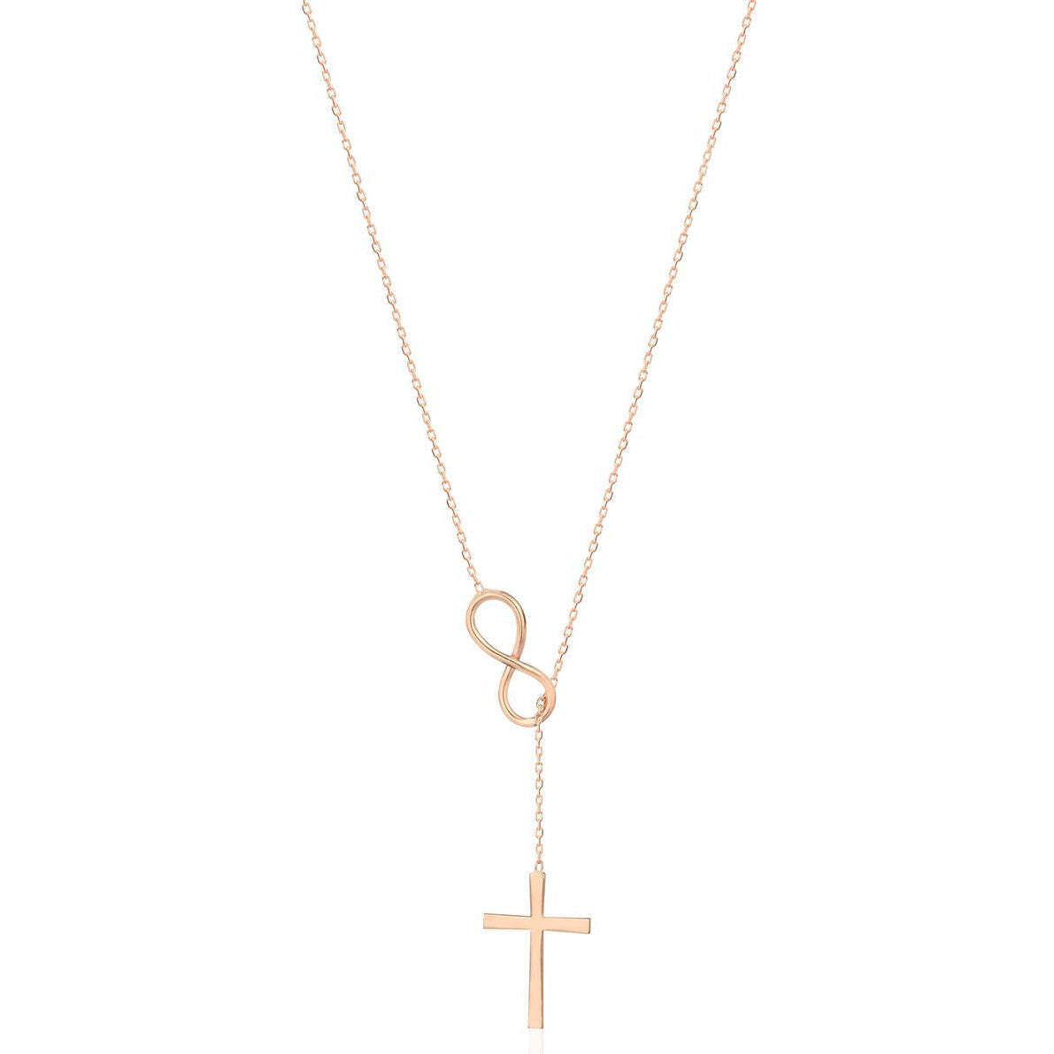 Sterling Silver with Rose Gold Plated Cross Adjustable Y Necklace-1