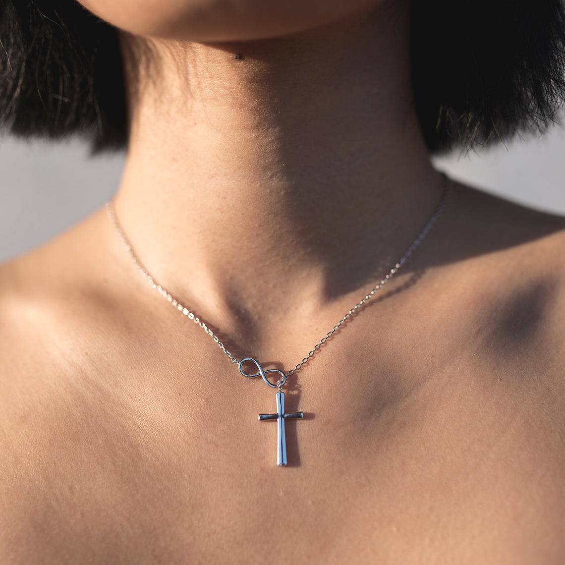 Sterling Silver with Rose Gold Plated Cross Adjustable Y Necklace-3