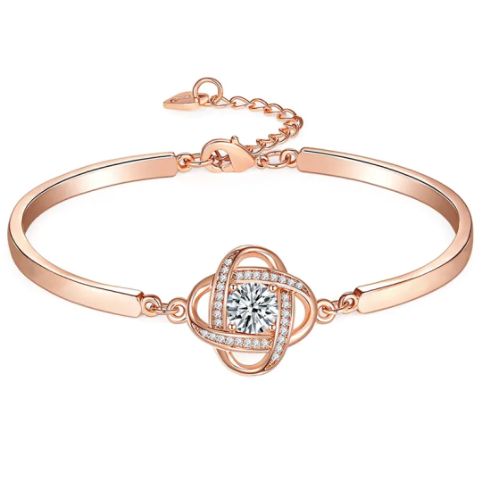 Armband mit Kreuzknoten-Anhänger aus Sterlingsilber mit rosévergoldetem Zirkonia