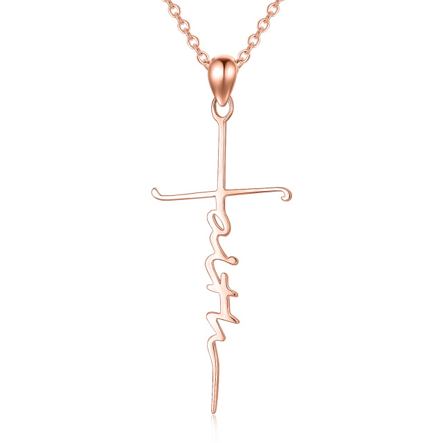 Sterling zilver met Rose Gold Plated Kruis Hanger ketting met gegraveerd woord-1