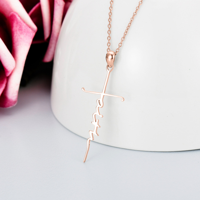 Sterling zilver met Rose Gold Plated Kruis Hanger ketting met gegraveerd woord-3