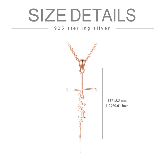 Sterling zilver met Rose Gold Plated Kruis Hanger ketting met gegraveerd woord-5