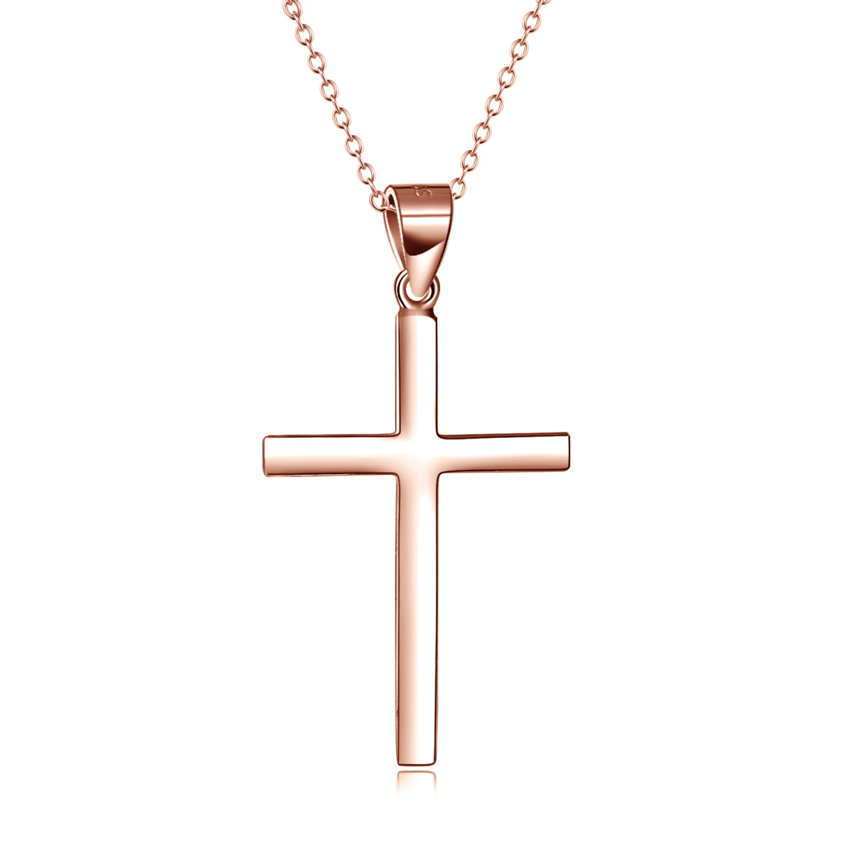 Sterling Silver with Rose Gold Plated Cross Pendant Necklace-1