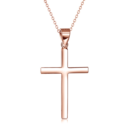 Sterling Silver with Rose Gold Plated Cross Pendant Necklace