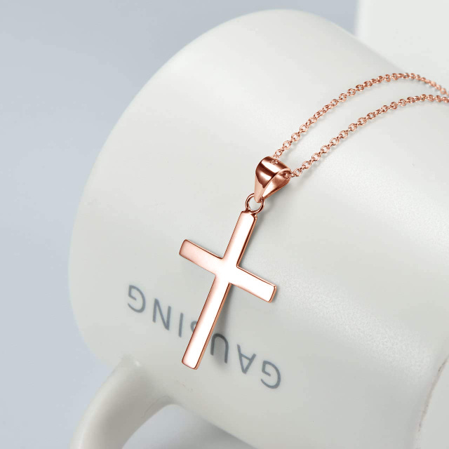 Sterling Silver with Rose Gold Plated Cross Pendant Necklace-3