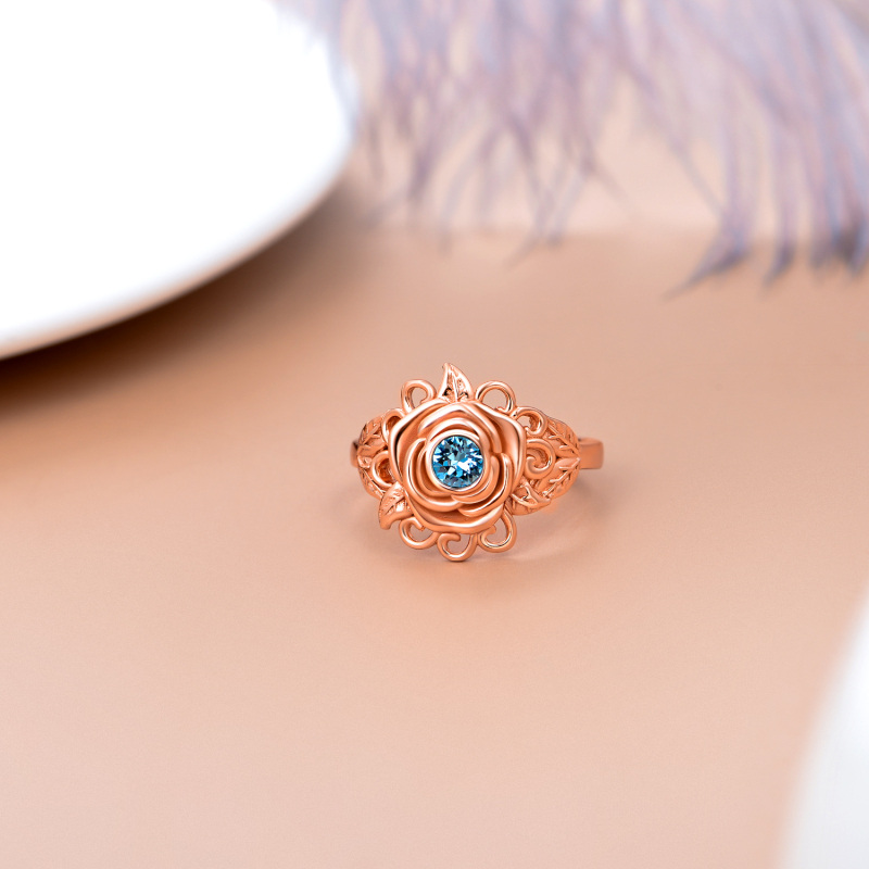 Sterling Silver with Rose Gold Plated Crystal Rose Ring-3