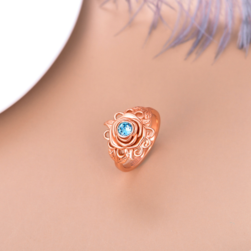 Sterling Silver with Rose Gold Plated Crystal Rose Ring-4