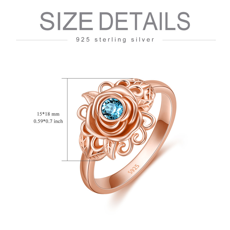 Sterling Silver with Rose Gold Plated Crystal Rose Ring-5