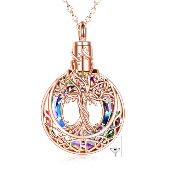 Plata de ley con baño de oro rosa Cristal Árbol de la Vida y Celtic Knot Urn collar