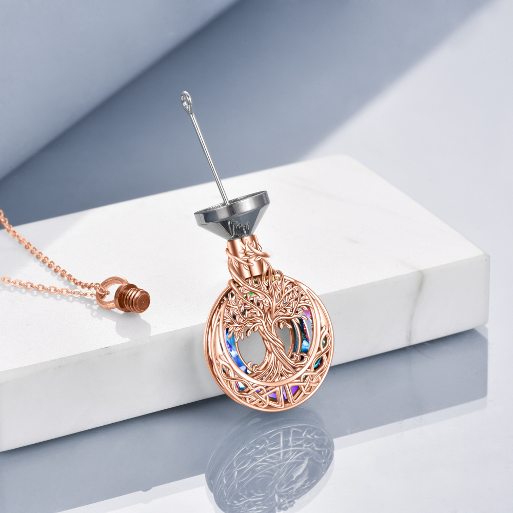 Urnenkette für Asche aus Sterlingsilber mit rosévergoldetem Kristall, Lebensbaum, keltischer Knoten-4