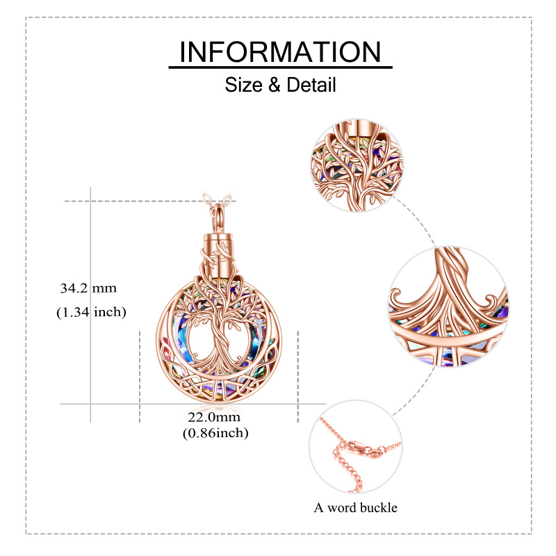 Sterling Silver with Rose Gold Plated Crystal Tree Of Life & Celtic Knot Urn Necklace for Ashes-5