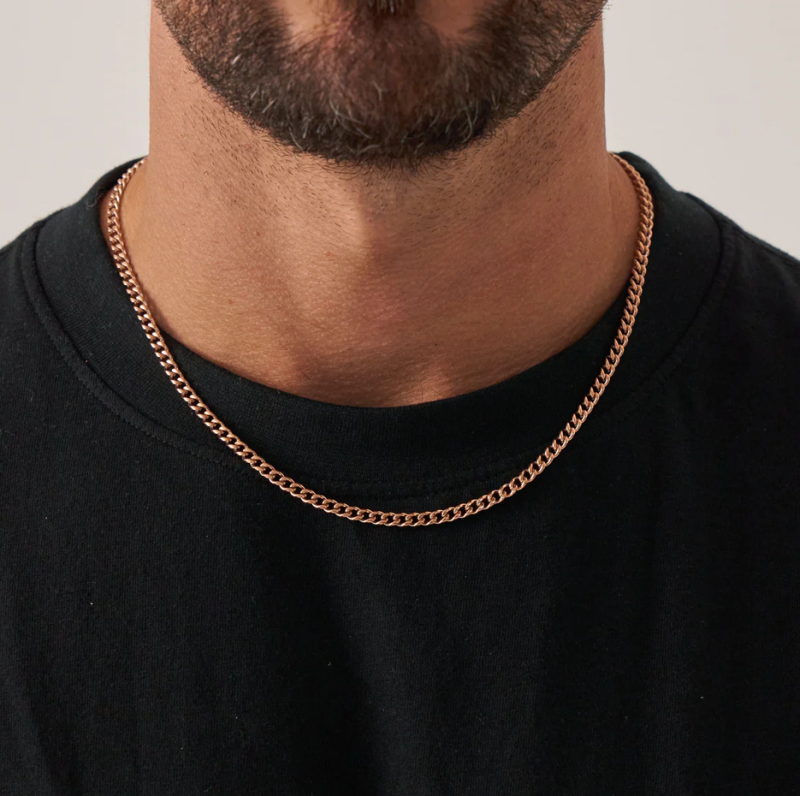 Sterling Silver with Rose Gold Plated Cuban Link Chain for Men 4mm-2