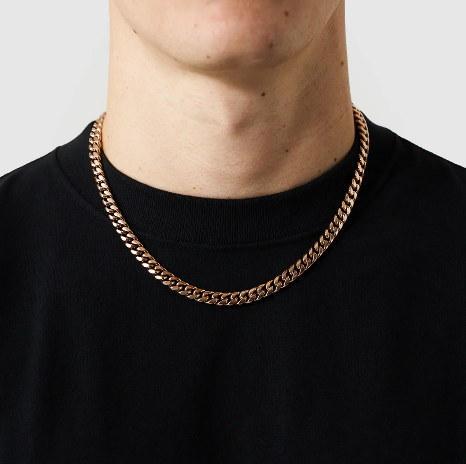 Cadena de eslabones cubanos de oro rosa de 14 quilates para hombre de 8 mm-2