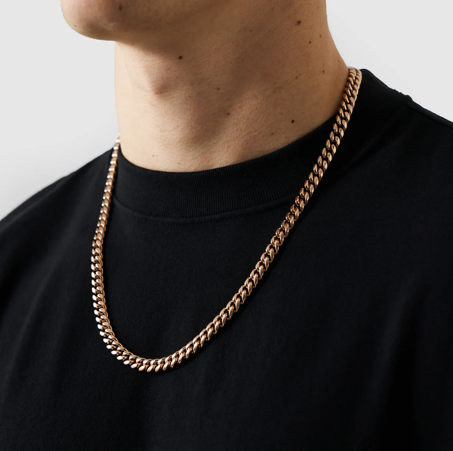 Cadena de eslabones cubanos de oro rosa de 14 quilates para hombre de 8 mm-3