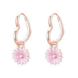 Sterling Silver with Rose Gold Plated Daisy Stud Earrings-31