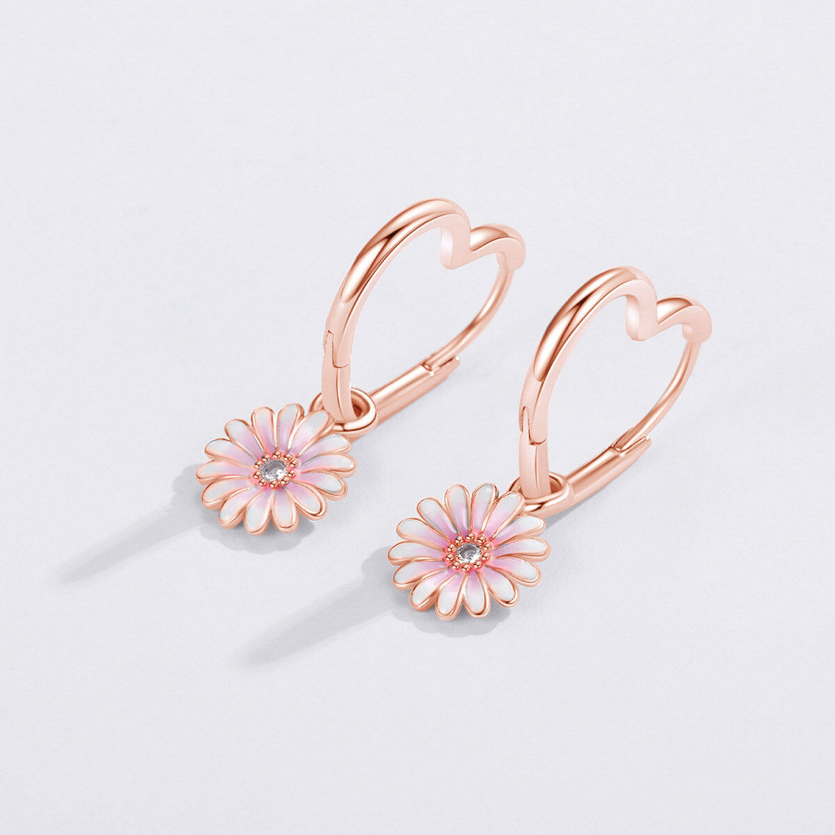 Sterling Silver with Rose Gold Plated Daisy Stud Earrings-4