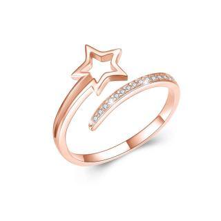 Sterling Silver with Rose Gold Plated Diamond Star Open Ring-5