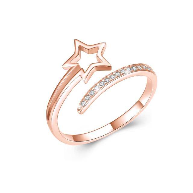 Sterling Silver with Rose Gold Plated Diamond Star Open Ring