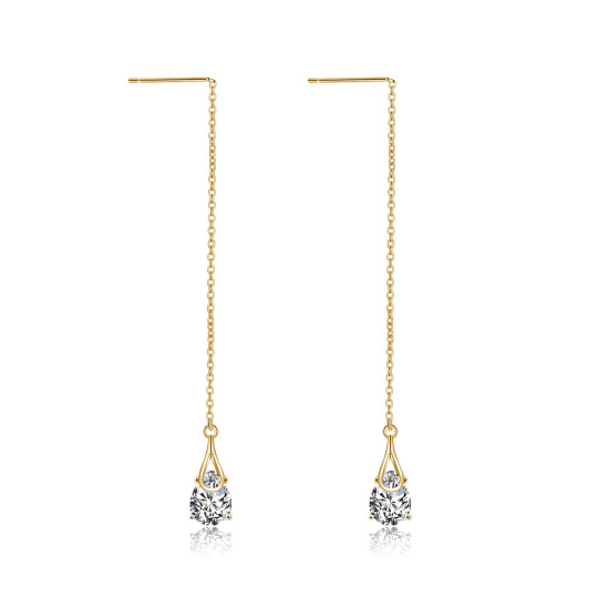 Sterling Silver with Rose Gold Plated Cubic Zirconia Drop Shape Drop Earrings