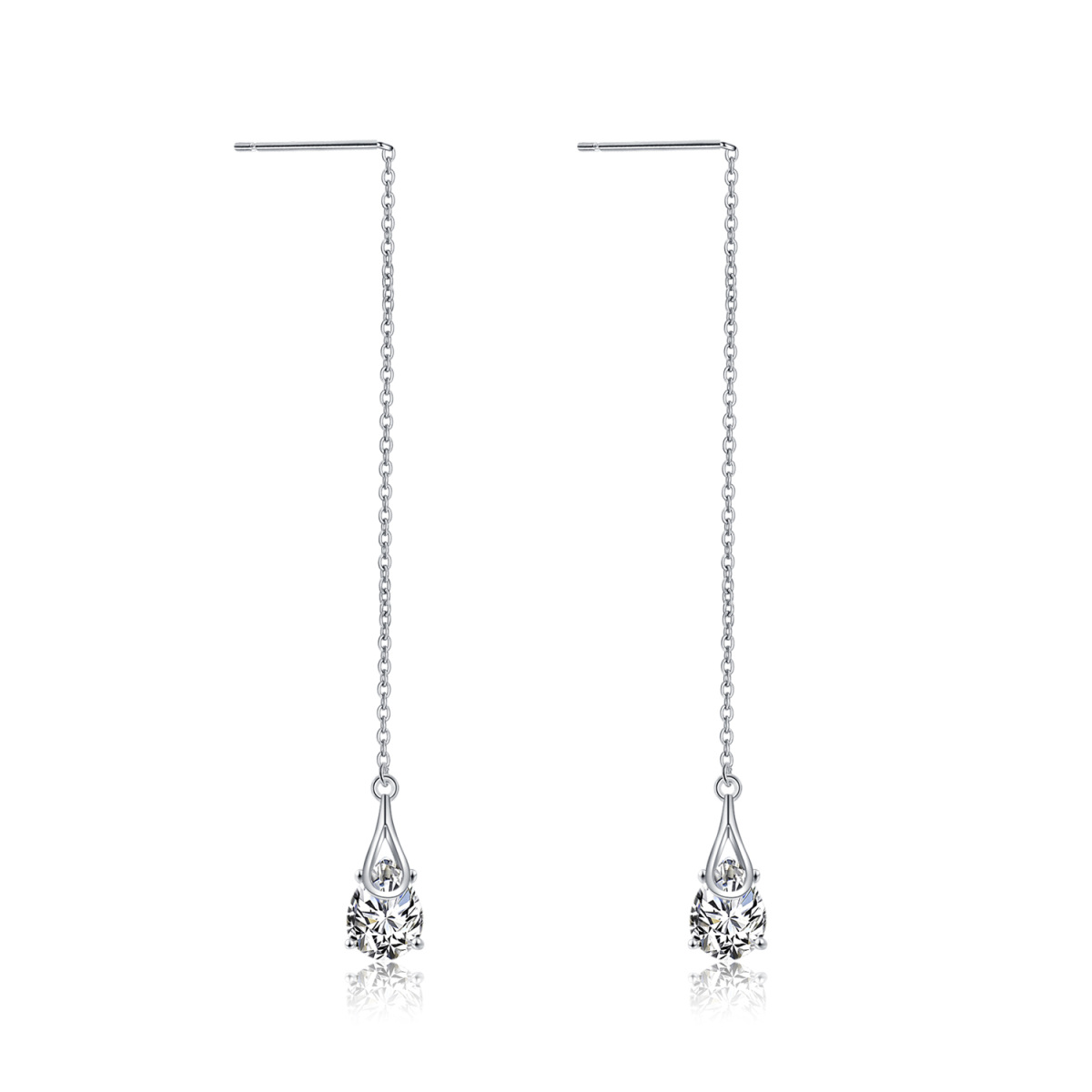 Sterling Silver With Gold Plated Cubic Zirconia Drop Earrings For Women-2