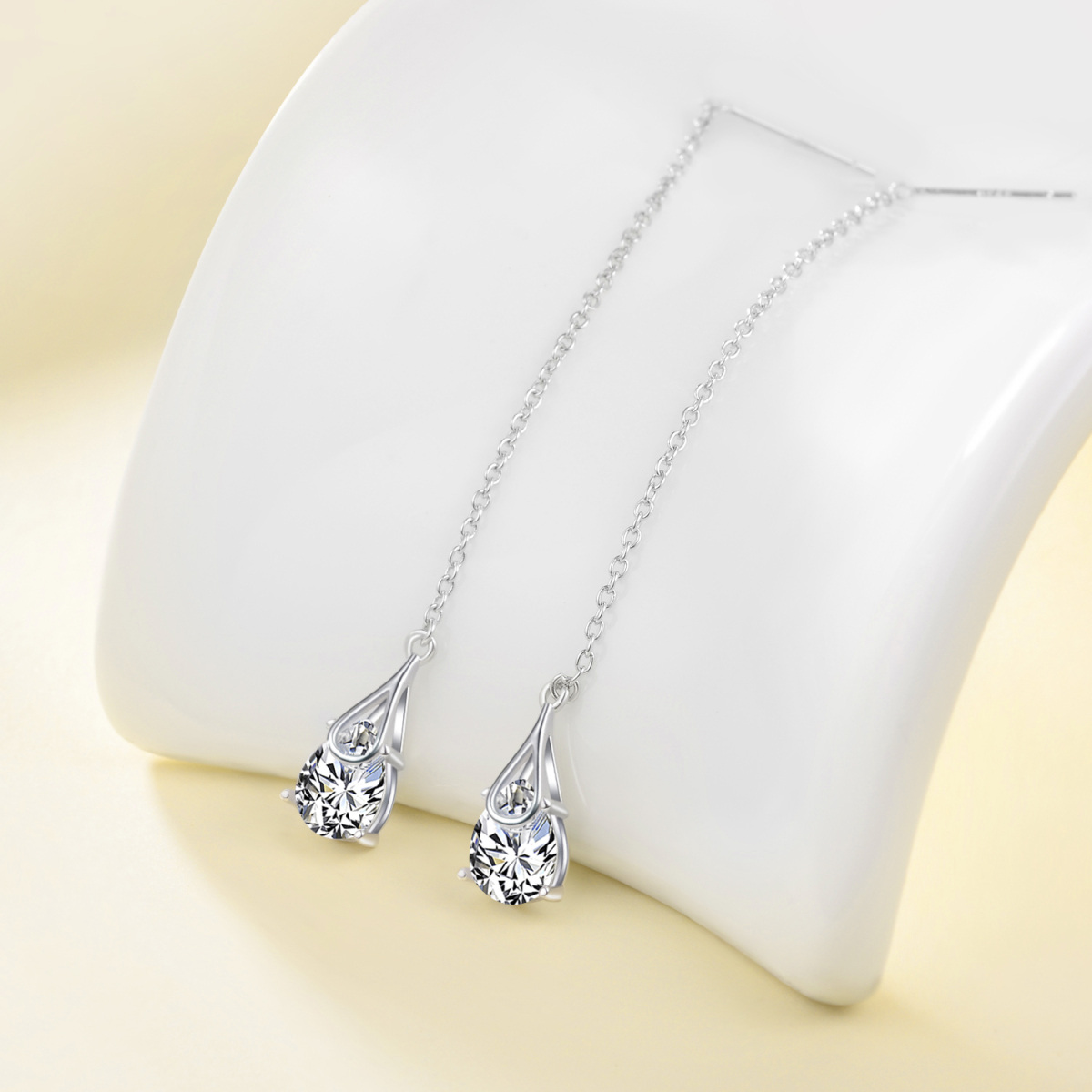 Orecchini pendenti da donna in argento sterling con zirconi placcati in oro-5