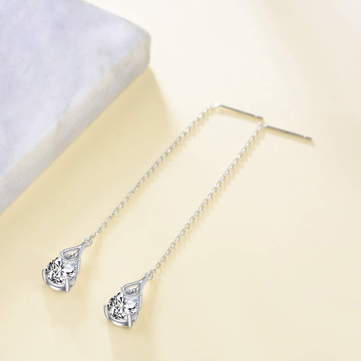 Sterling Silver With Gold Plated Cubic Zirconia Drop Earrings For Women-6