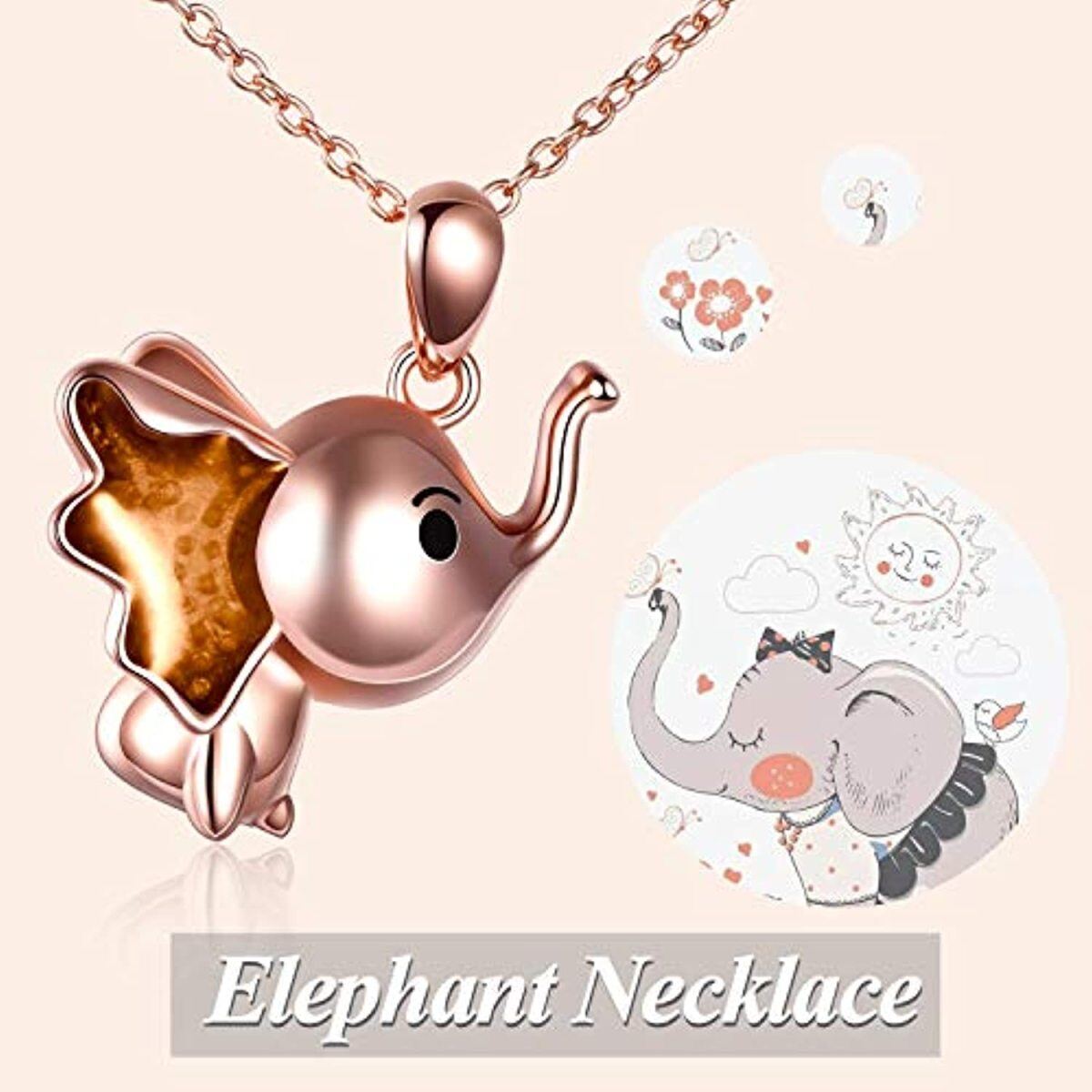 Collar con colgante de elefante chapado en oro rosa de plata de ley-3