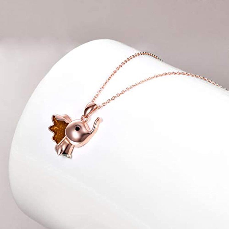 Sterling Silver with Rose Gold Plated Elephant Pendant Necklace-5