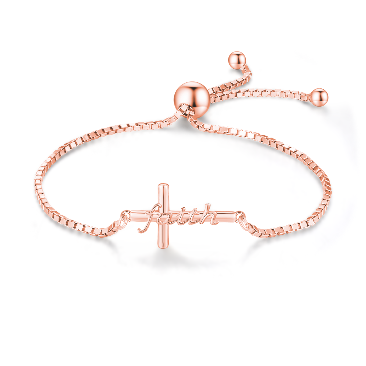 Pulsera con colgante de cruz de fe chapada en oro rosa de plata de ley para mujer-1