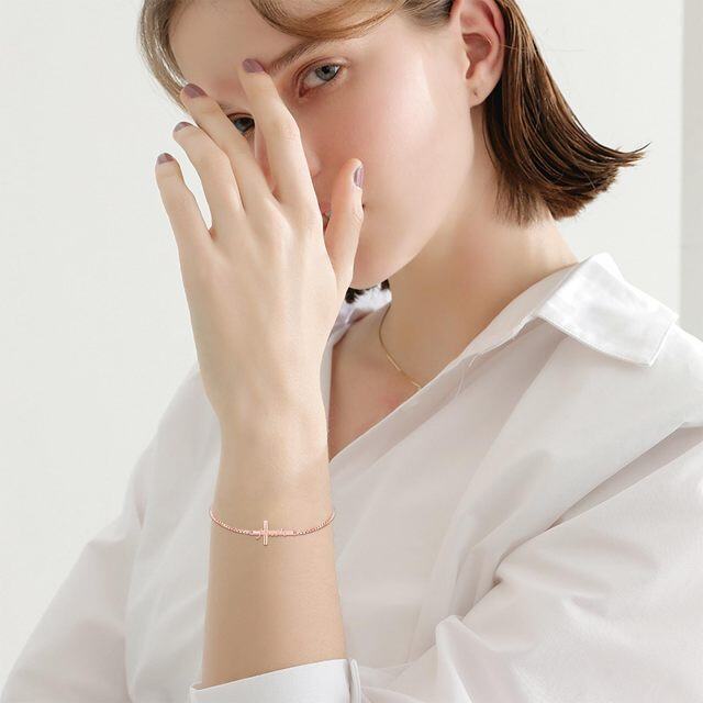 Pulsera con colgante de cruz de fe chapada en oro rosa de plata de ley para mujer-2