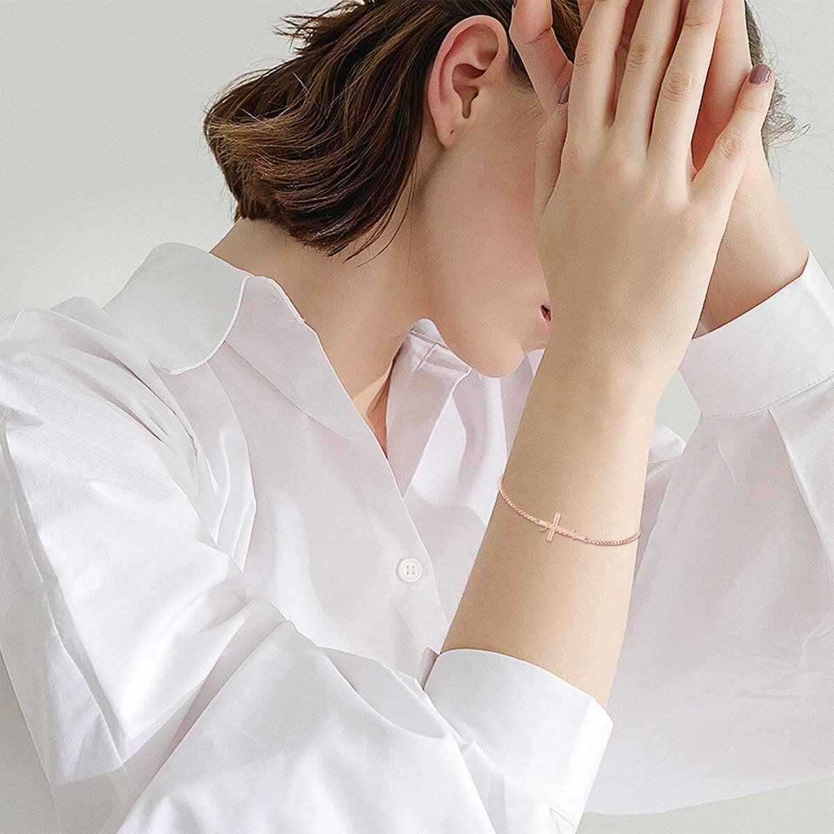 Armband aus Sterlingsilber mit rosévergoldetem Glaubenskreuz-Anhänger für Damen-4