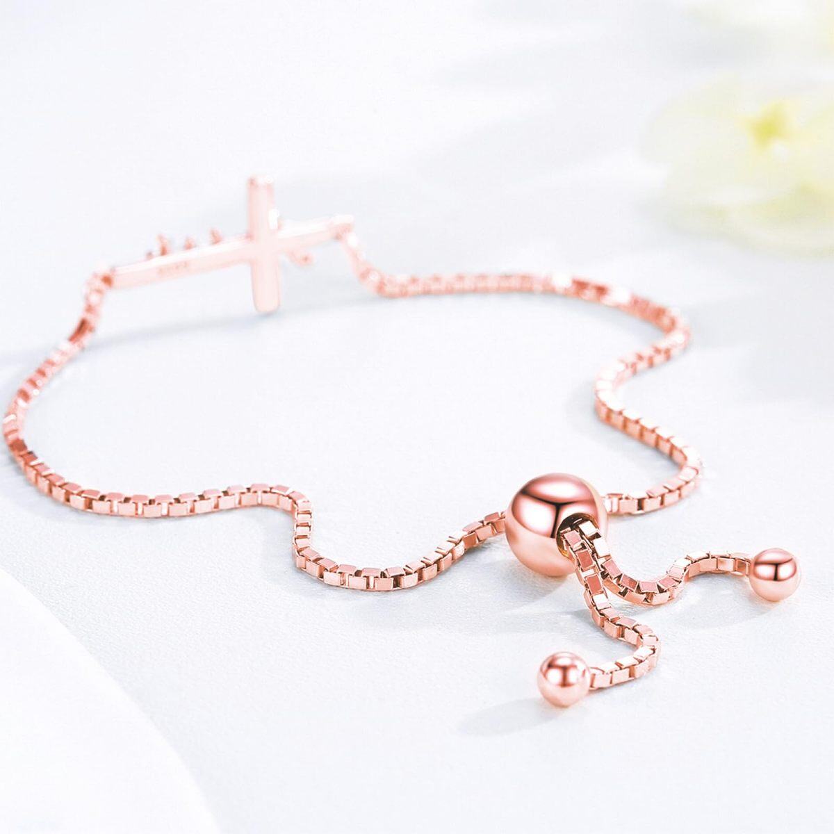 Pulsera con colgante de cruz de fe chapada en oro rosa de plata de ley para mujer-5