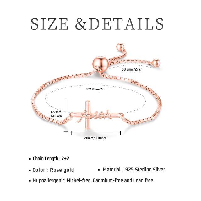 Sterling Silver with Rose Gold Plated Faith Cross Pendant Bracelet for Women-6