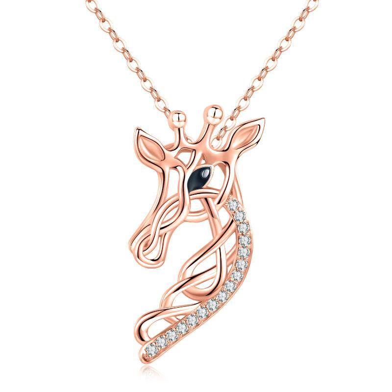 Sterling zilver met Rose Gold Plated Cubic Zirconia Giraffe & Keltische knoop Hanger Collier-1