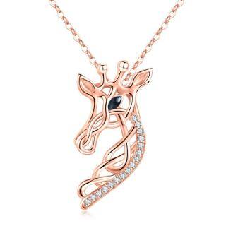 Sterling Silver with Rose Gold Plated Cubic Zirconia Giraffe & Celtic Knot Pendant Necklace-49