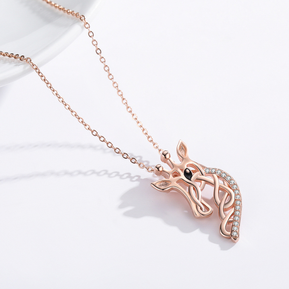 Sterling zilver met Rose Gold Plated Cubic Zirconia Giraffe & Keltische knoop Hanger Collier-3