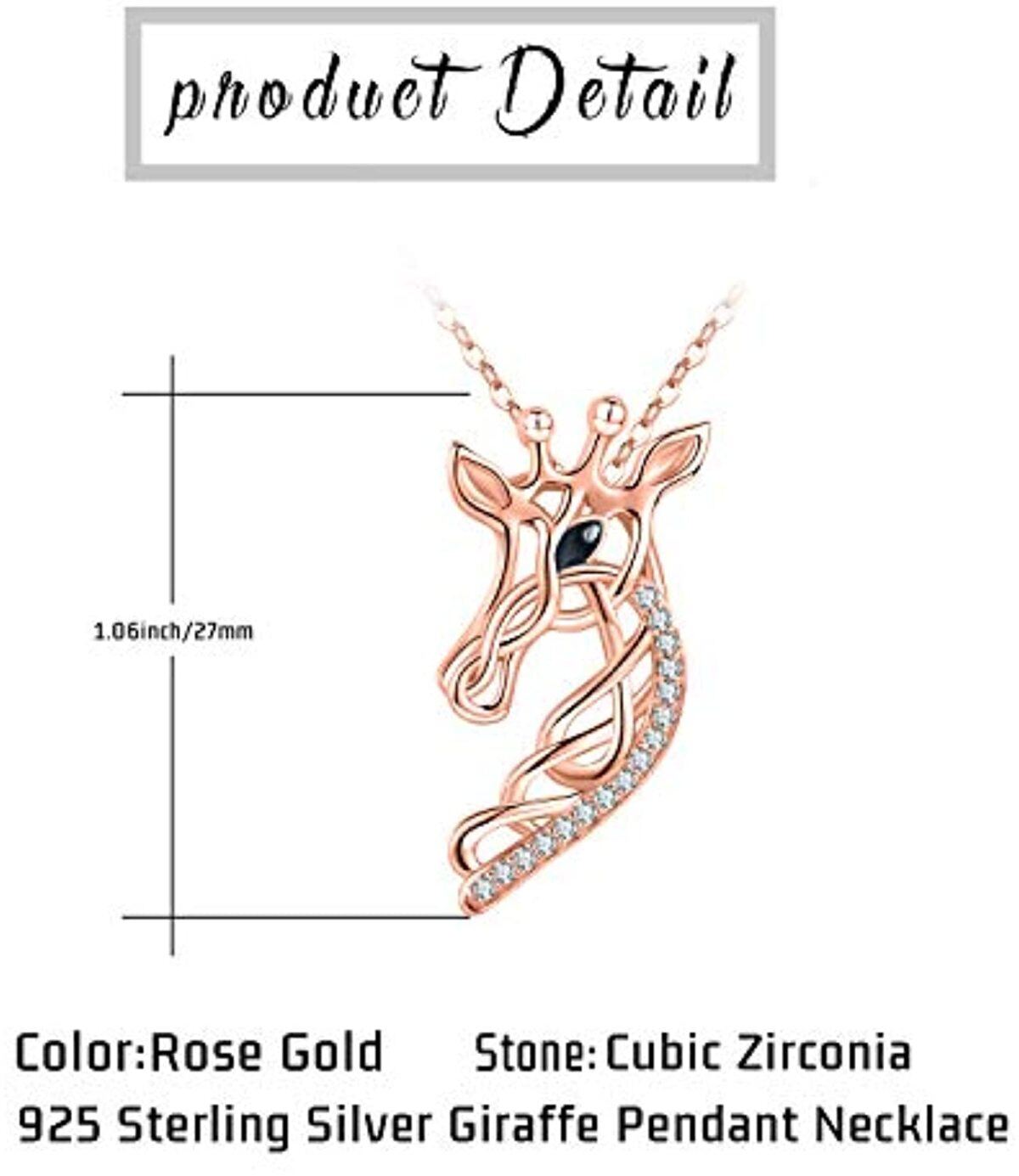 Sterling zilver met Rose Gold Plated Cubic Zirconia Giraffe & Keltische knoop Hanger Collier-4