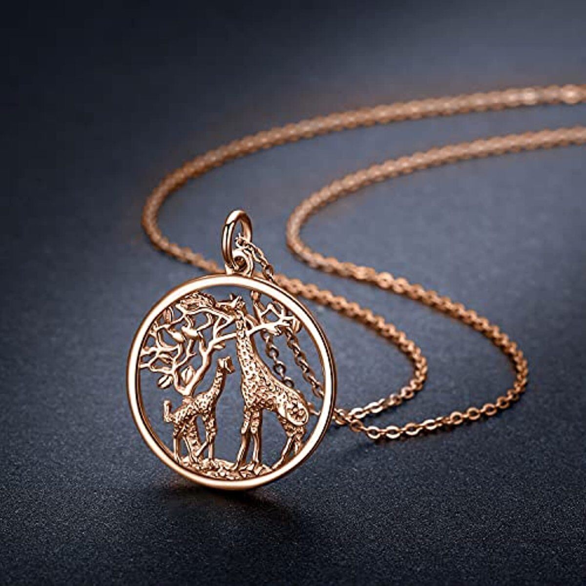 Sterling Silver with Rose Gold Plated Giraffe Pendant Necklace-4