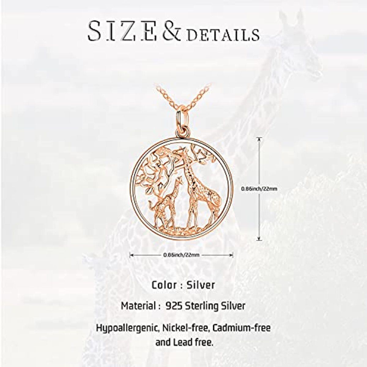 Sterling Silver with Rose Gold Plated Giraffe Pendant Necklace-5