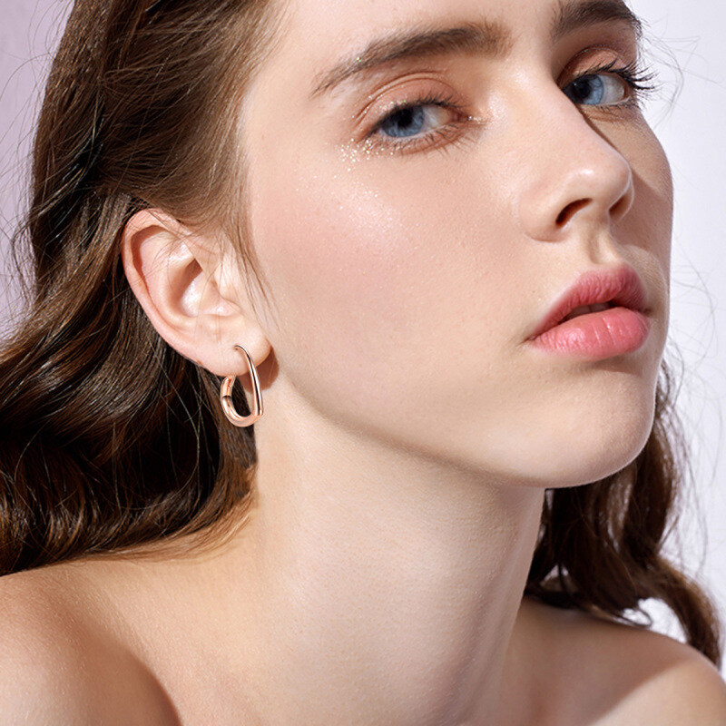 Orecchini a cerchio a cuore in argento 925 e placcati in oro rosa-2