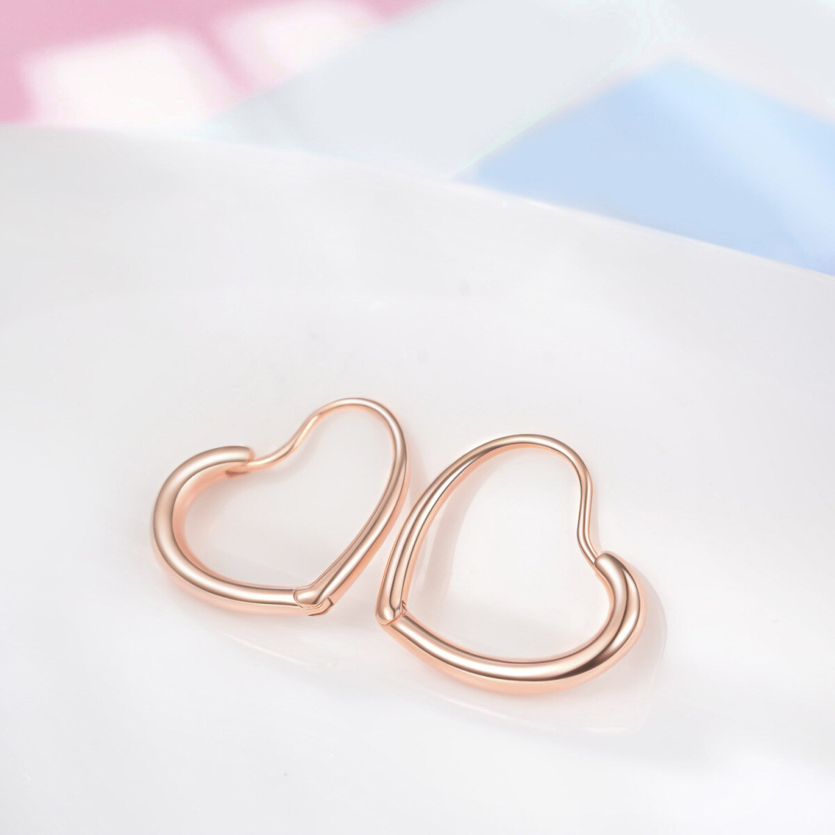 Sterling Silver with Rose Gold Plated Heart Hoop Earrings-3